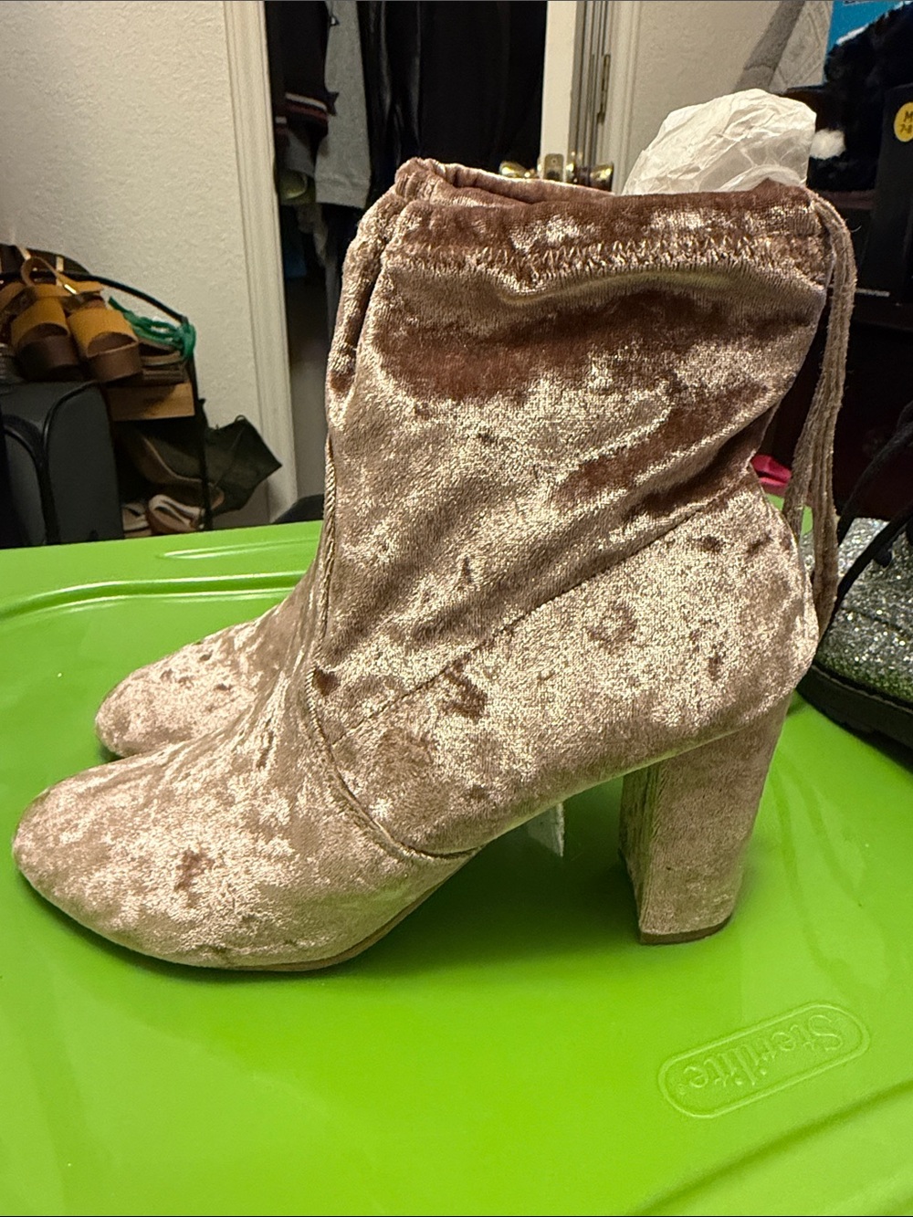 Velvet Ankle Booties in Blush Pink - Women's Heeled Boots
